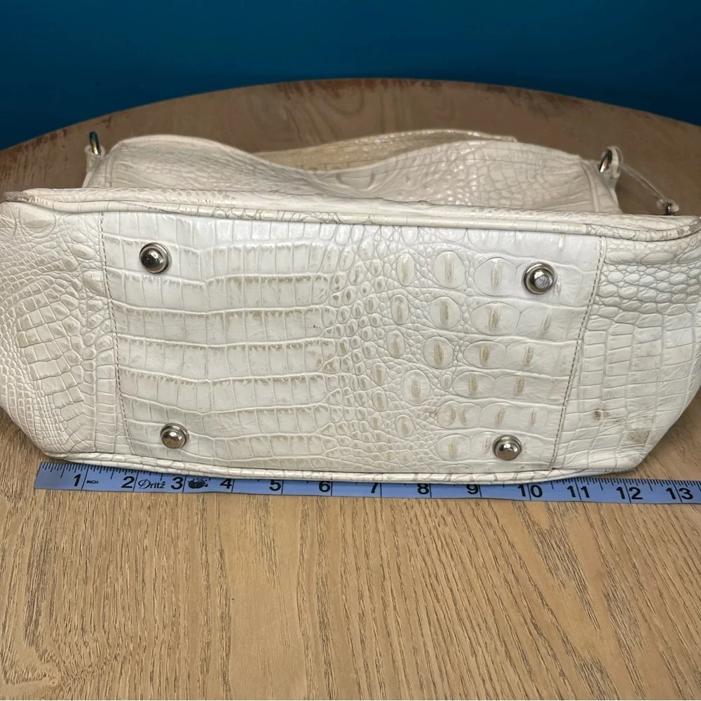 Brahmin Hobo Crocodile Embossed Slouchy Leather Bag Pearl White Large Purse